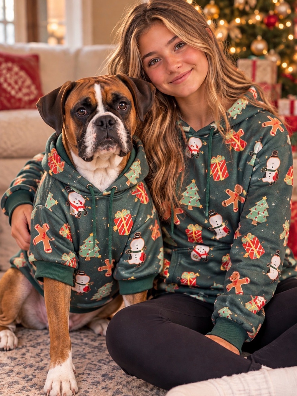 Spark Paws Green Holiday Print Hoodies